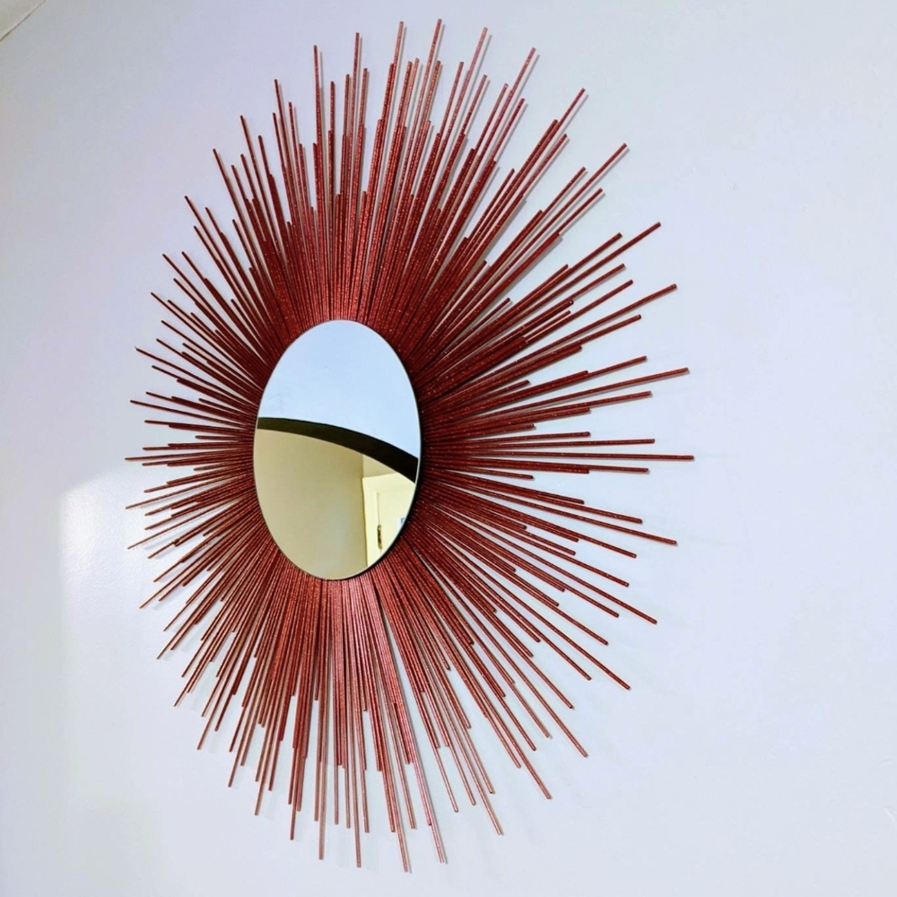 Glamorous 35” RED Sunburst Mirror Decorative Wall Mirror